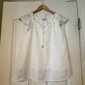 NWOT Skies Are Blue White Ruffle Blouse Flutter Sleeve Boho Top Size Small